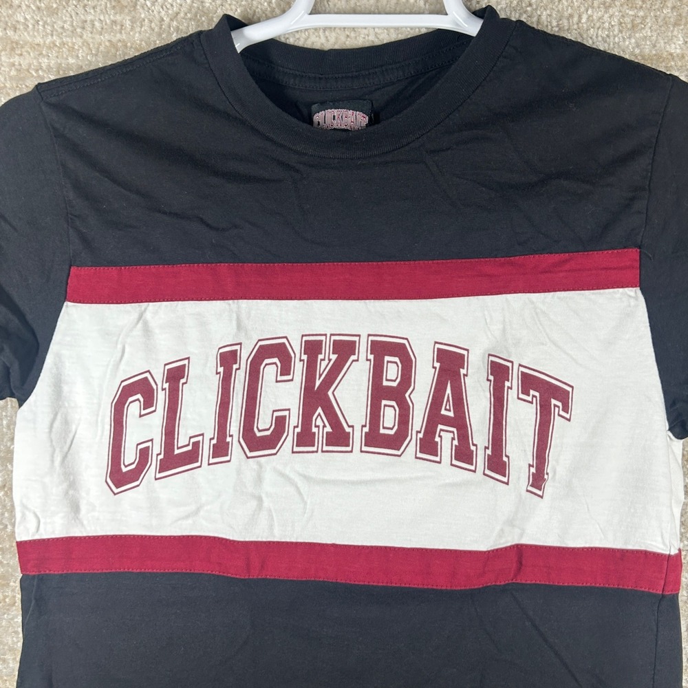 Clickbait Mens Streetwear Y2K Fanjoy Graphic T-Shirt Black White Small